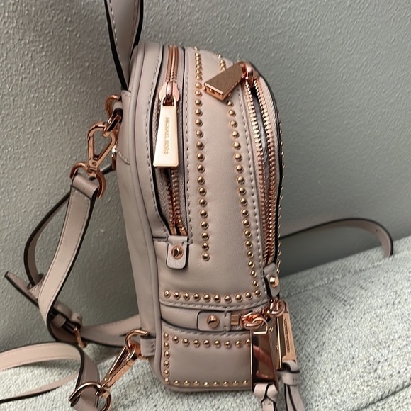 Michael Kors Rhea Mini Zip Studded Convertible Backpack bag pink rose gold - Picture 7 of 9